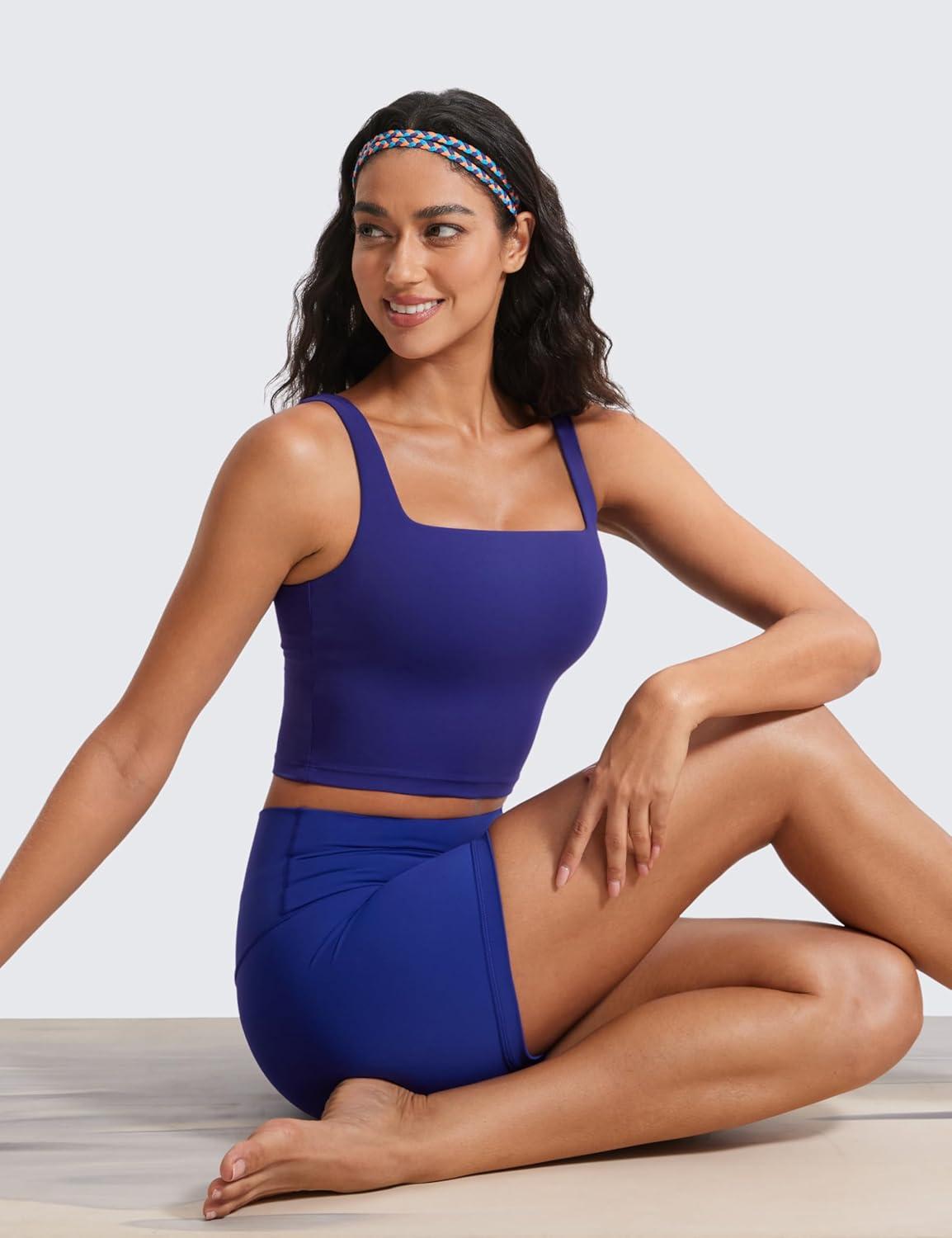 imageCRZ YOGA Butterluxe Square Neck Crop Tank Tops for Women Workout Longline Sports Bras Padded Yoga CamisoleLarkspur Blue