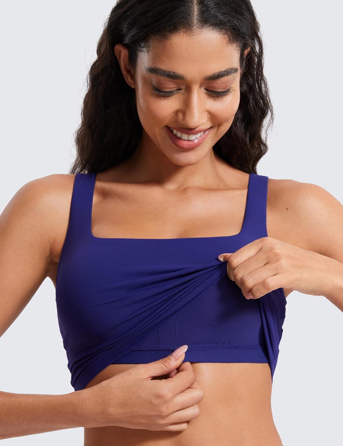 imageCRZ YOGA Butterluxe Square Neck Crop Tank Tops for Women Workout Longline Sports Bras Padded Yoga CamisoleLarkspur Blue