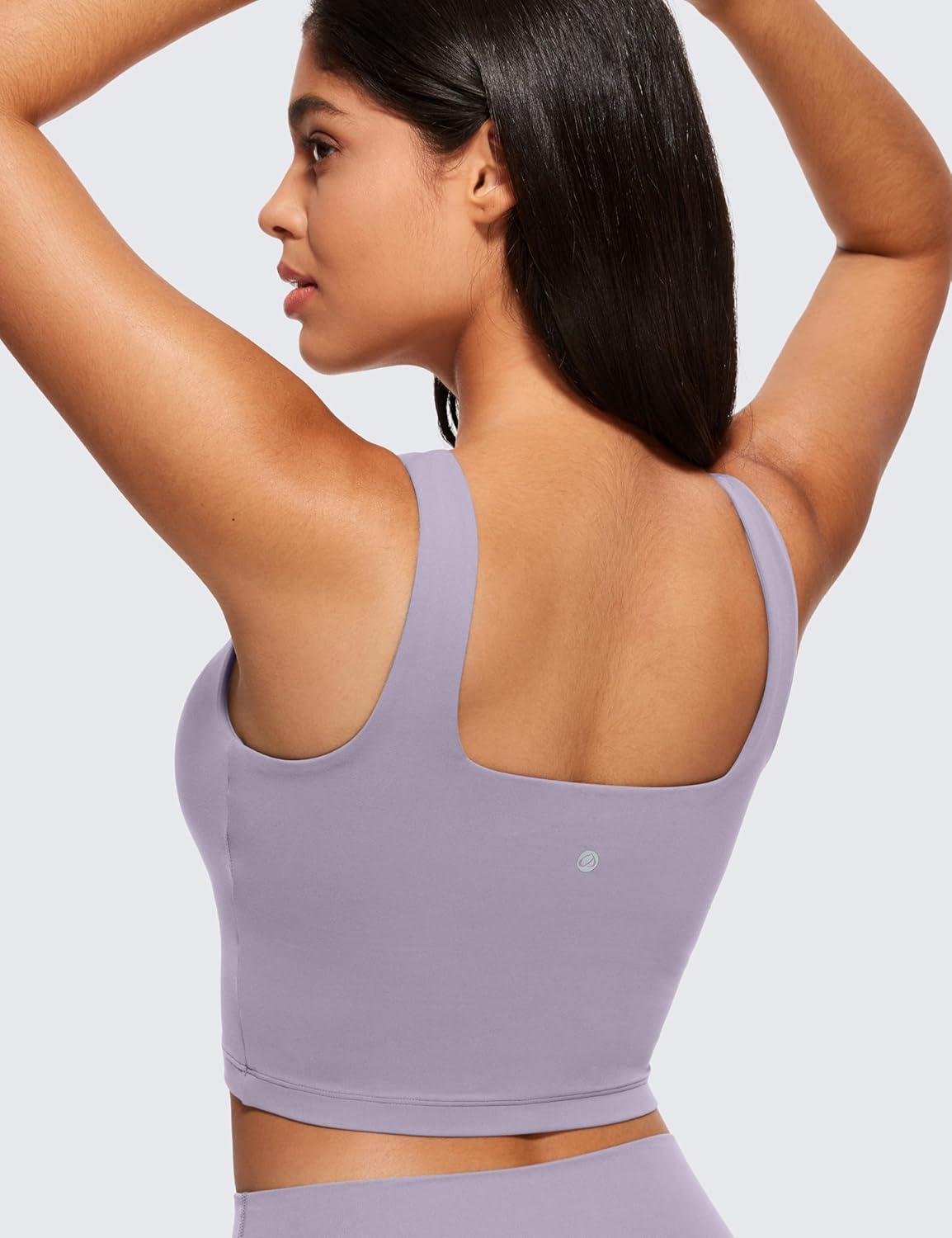 imageCRZ YOGA Butterluxe Square Neck Crop Tank Tops for Women Workout Longline Sports Bras Padded Yoga CamisoleLavender Mist