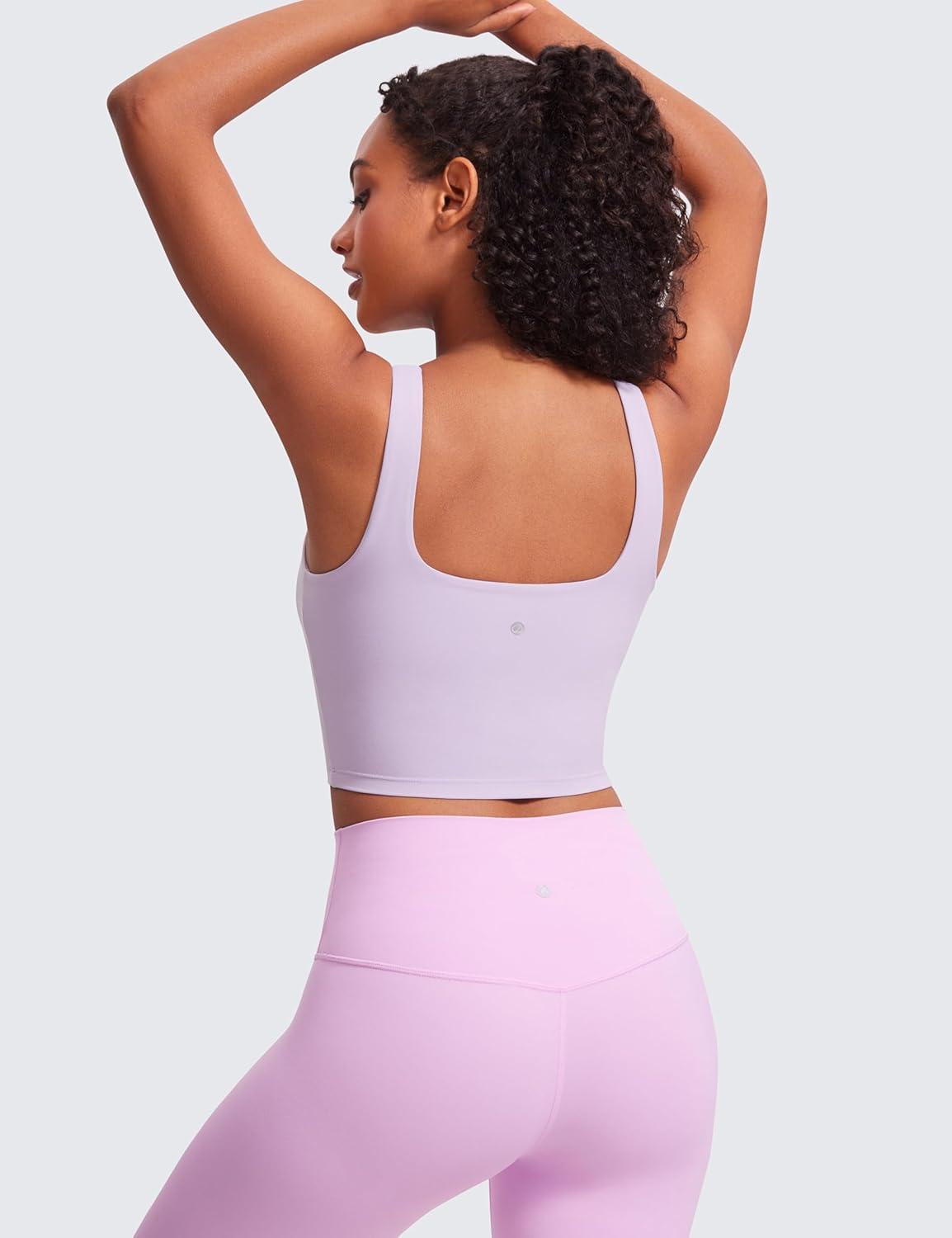 imageCRZ YOGA Butterluxe Square Neck Crop Tank Tops for Women Workout Longline Sports Bras Padded Yoga CamisoleLilac Air