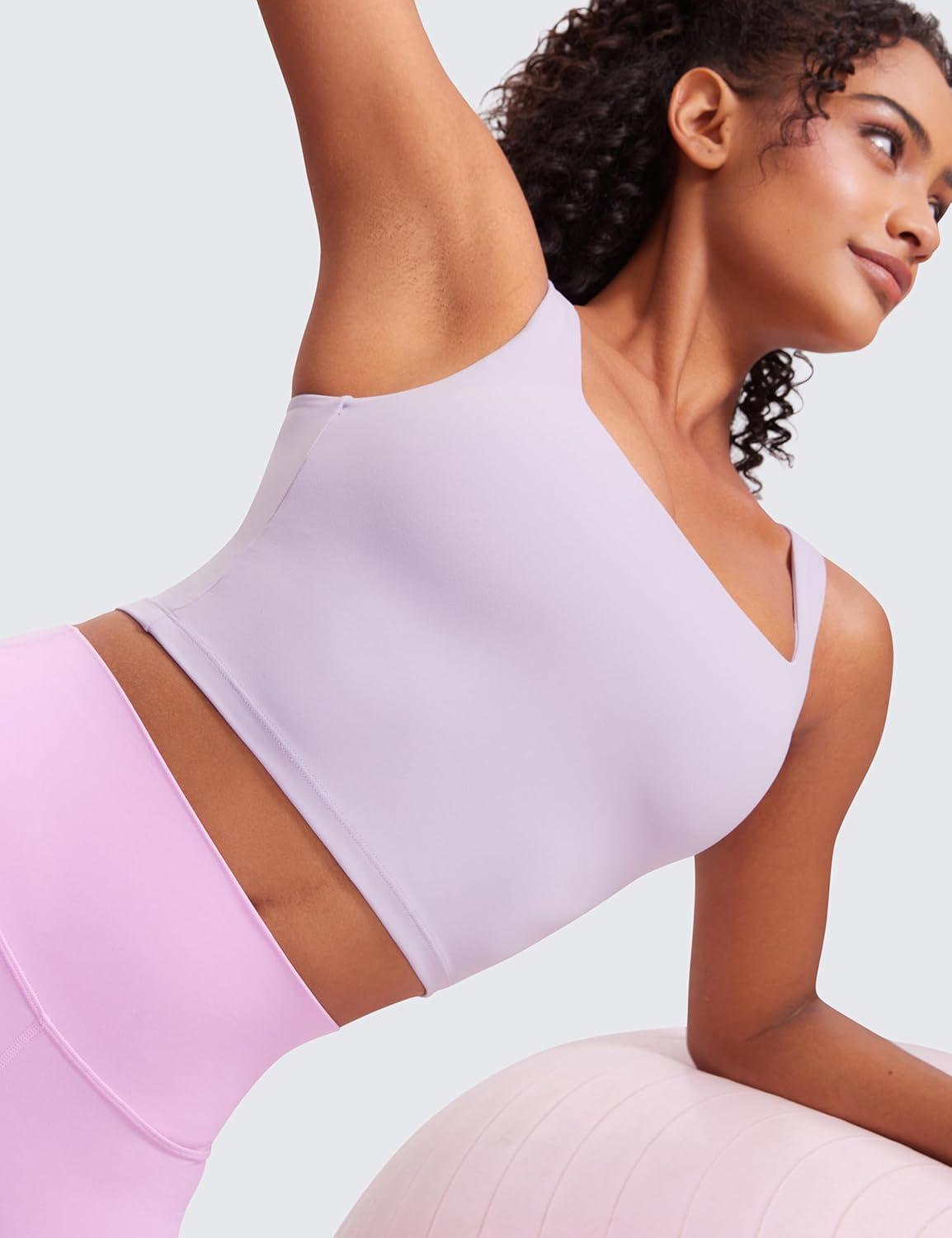 imageCRZ YOGA Butterluxe Square Neck Crop Tank Tops for Women Workout Longline Sports Bras Padded Yoga CamisoleLilac Air
