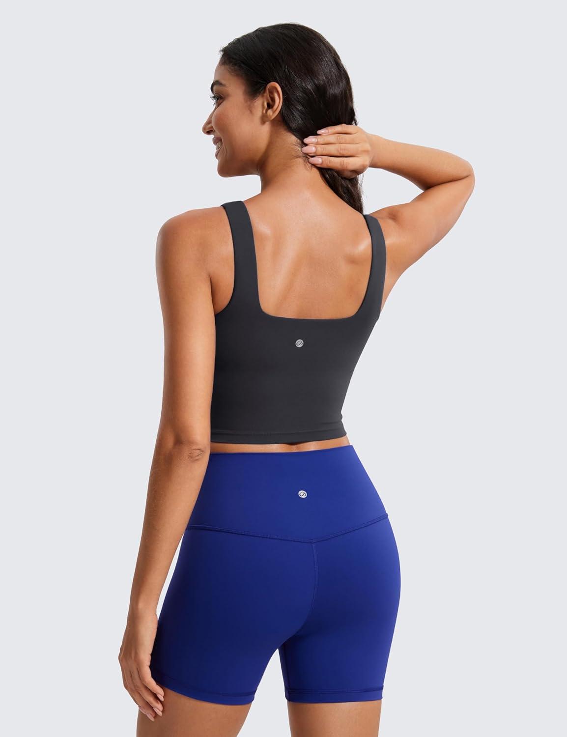 imageCRZ YOGA Butterluxe Square Neck Crop Tank Tops for Women Workout Longline Sports Bras Padded Yoga CamisoleMysterious Grey
