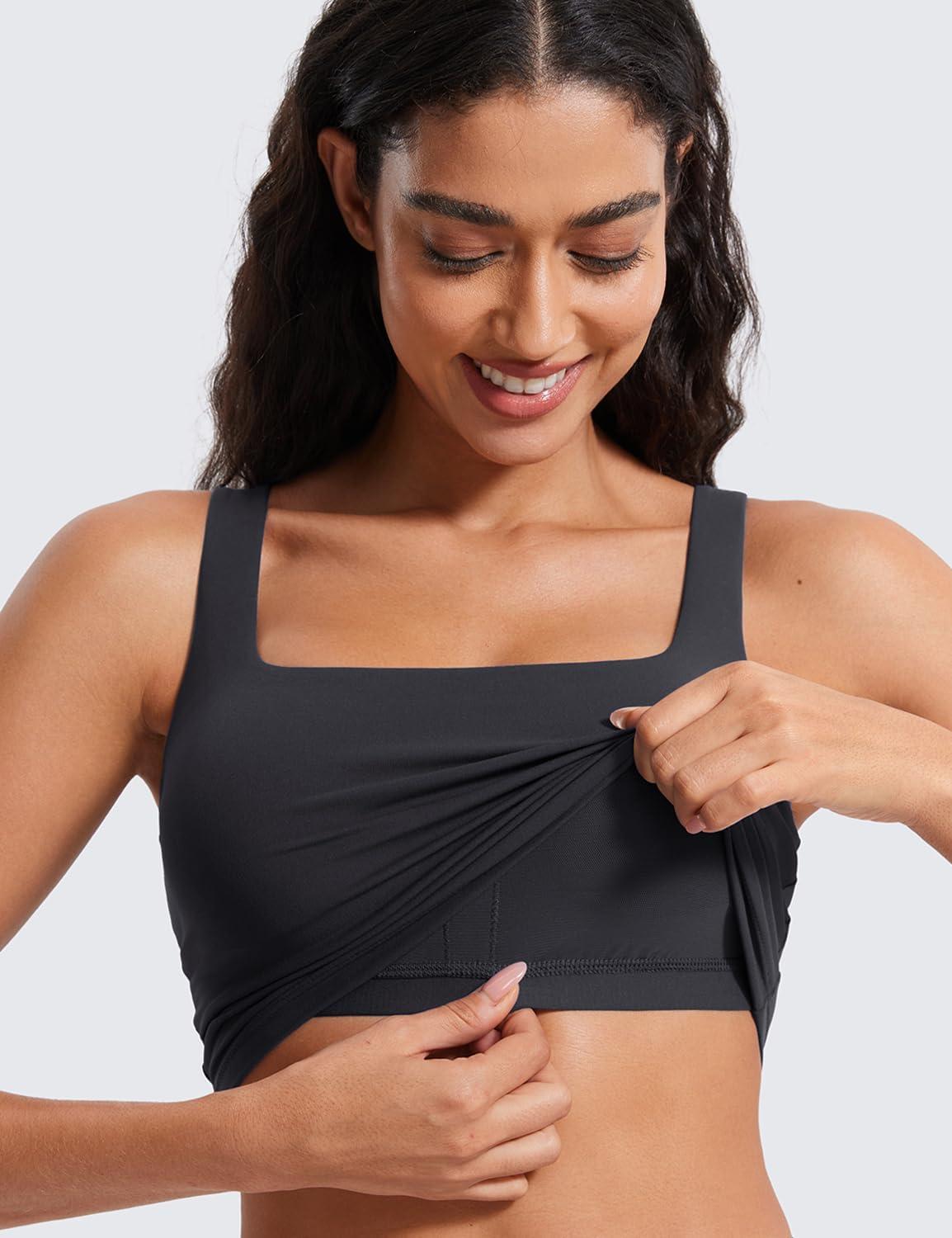 imageCRZ YOGA Butterluxe Square Neck Crop Tank Tops for Women Workout Longline Sports Bras Padded Yoga CamisoleMysterious Grey