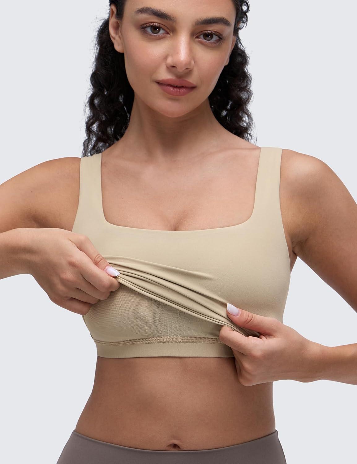 imageCRZ YOGA Butterluxe Square Neck Crop Tank Tops for Women Workout Longline Sports Bras Padded Yoga CamisoleOak