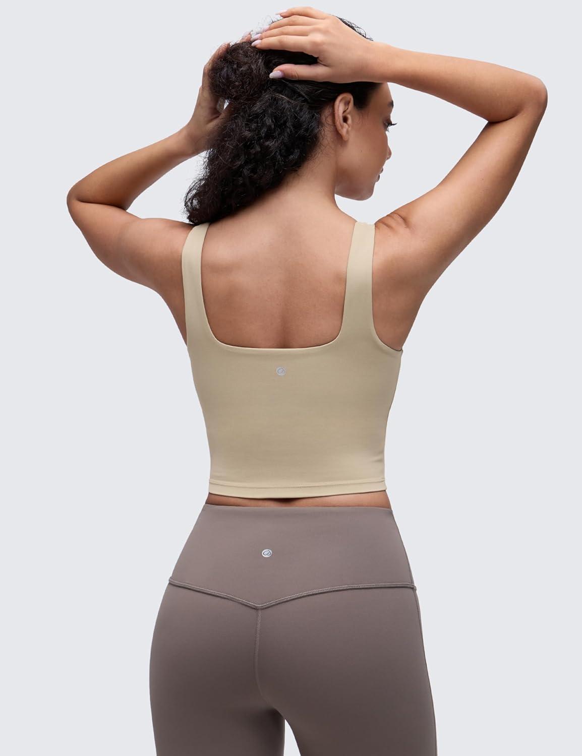 imageCRZ YOGA Butterluxe Square Neck Crop Tank Tops for Women Workout Longline Sports Bras Padded Yoga CamisoleOak
