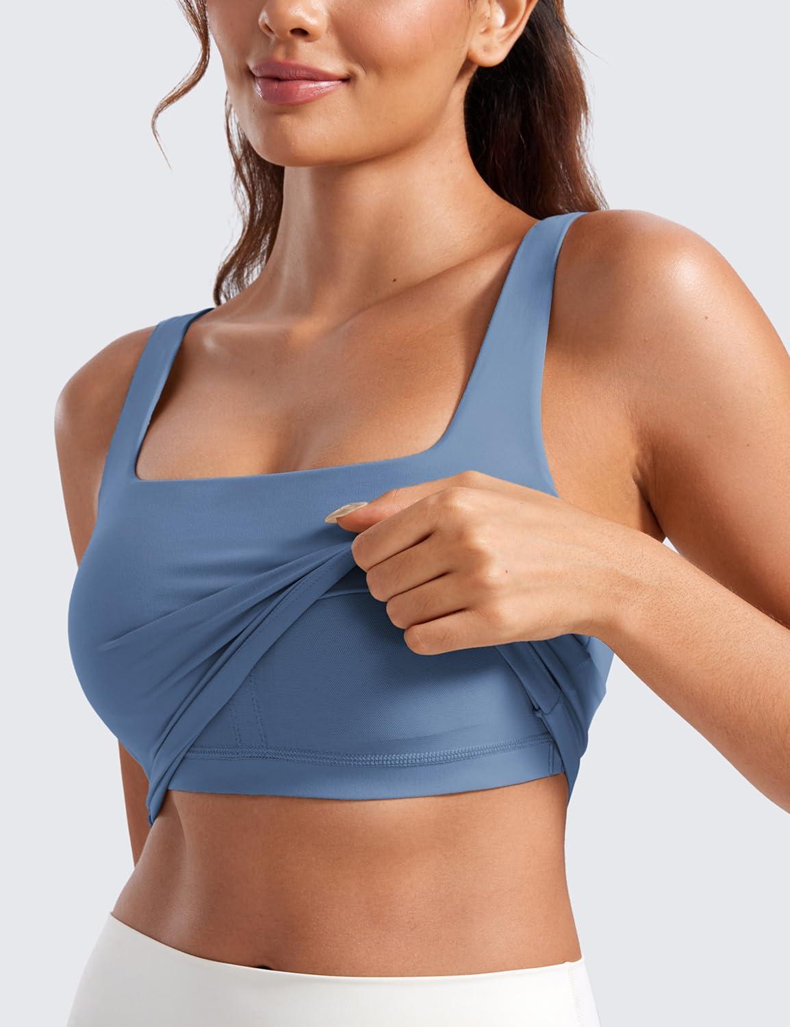 imageCRZ YOGA Butterluxe Square Neck Crop Tank Tops for Women Workout Longline Sports Bras Padded Yoga CamisoleOasis Blue