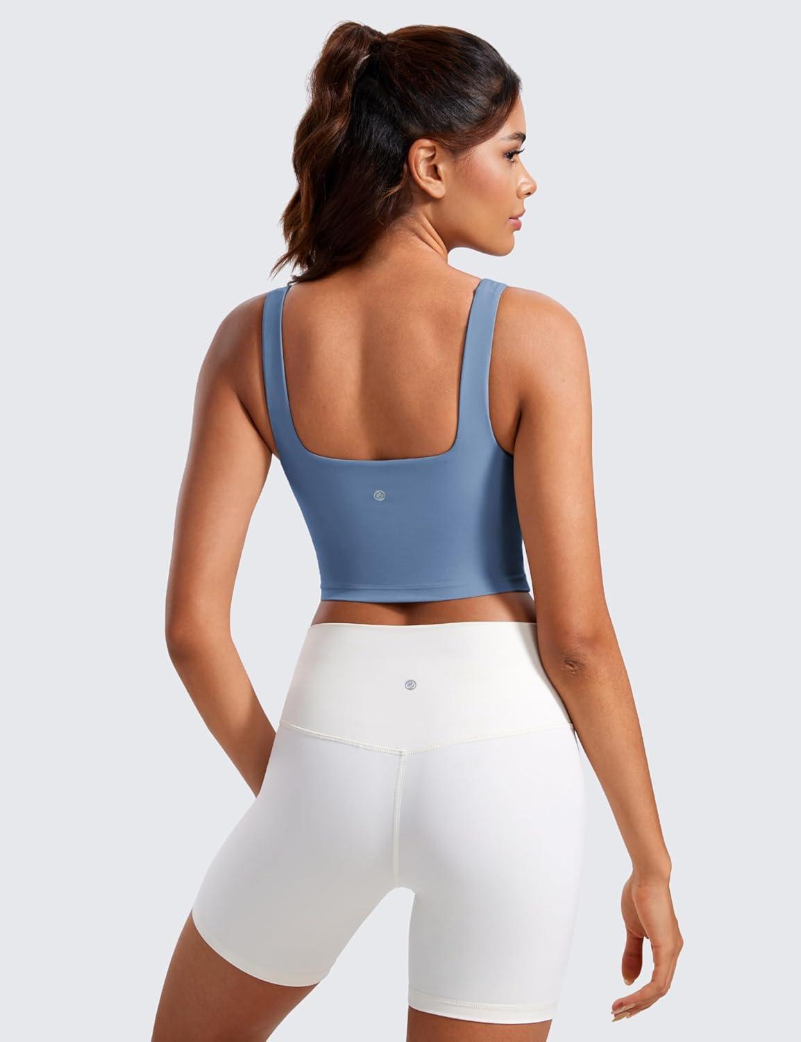 imageCRZ YOGA Butterluxe Square Neck Crop Tank Tops for Women Workout Longline Sports Bras Padded Yoga CamisoleOasis Blue