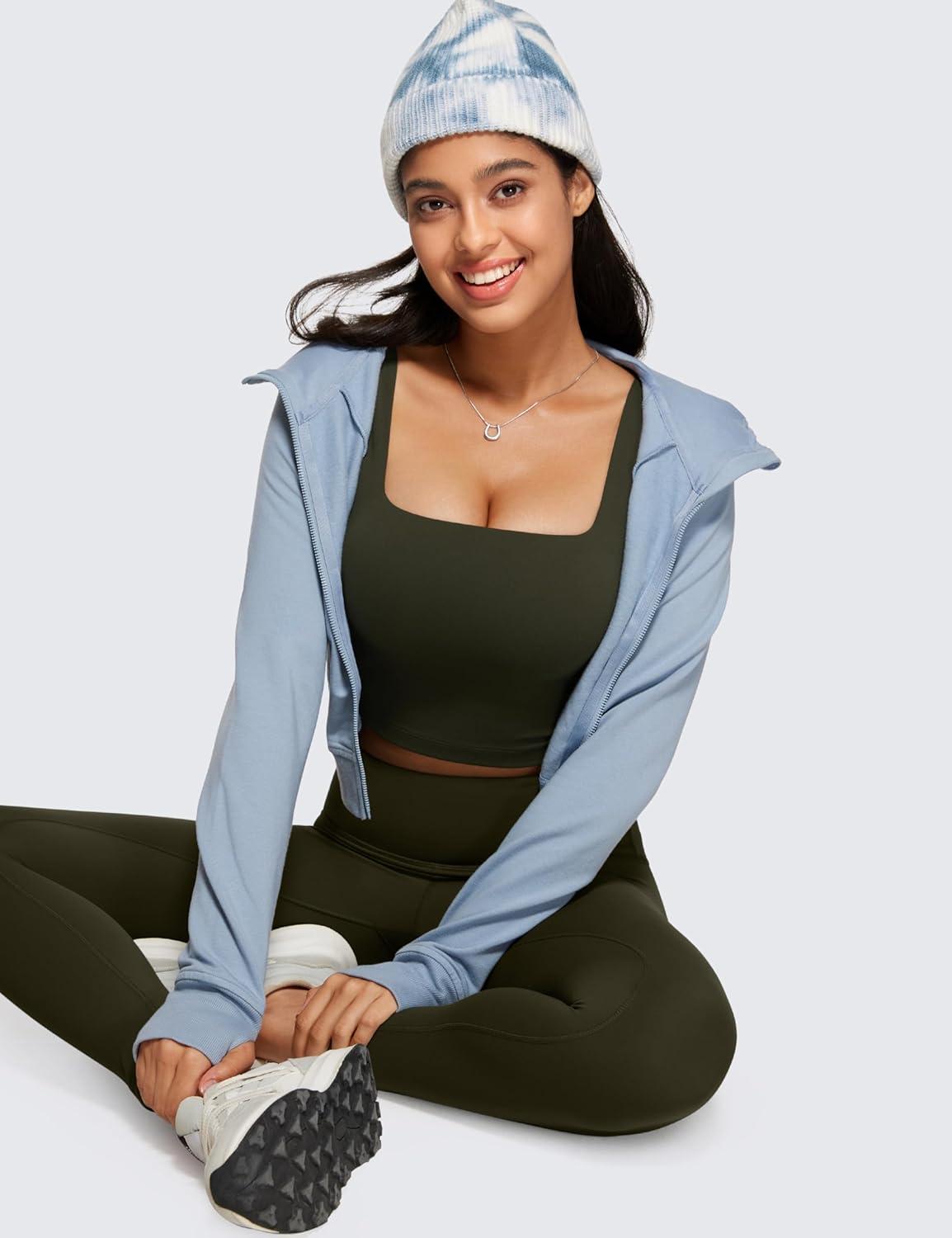 imageCRZ YOGA Butterluxe Square Neck Crop Tank Tops for Women Workout Longline Sports Bras Padded Yoga CamisoleOlive Green