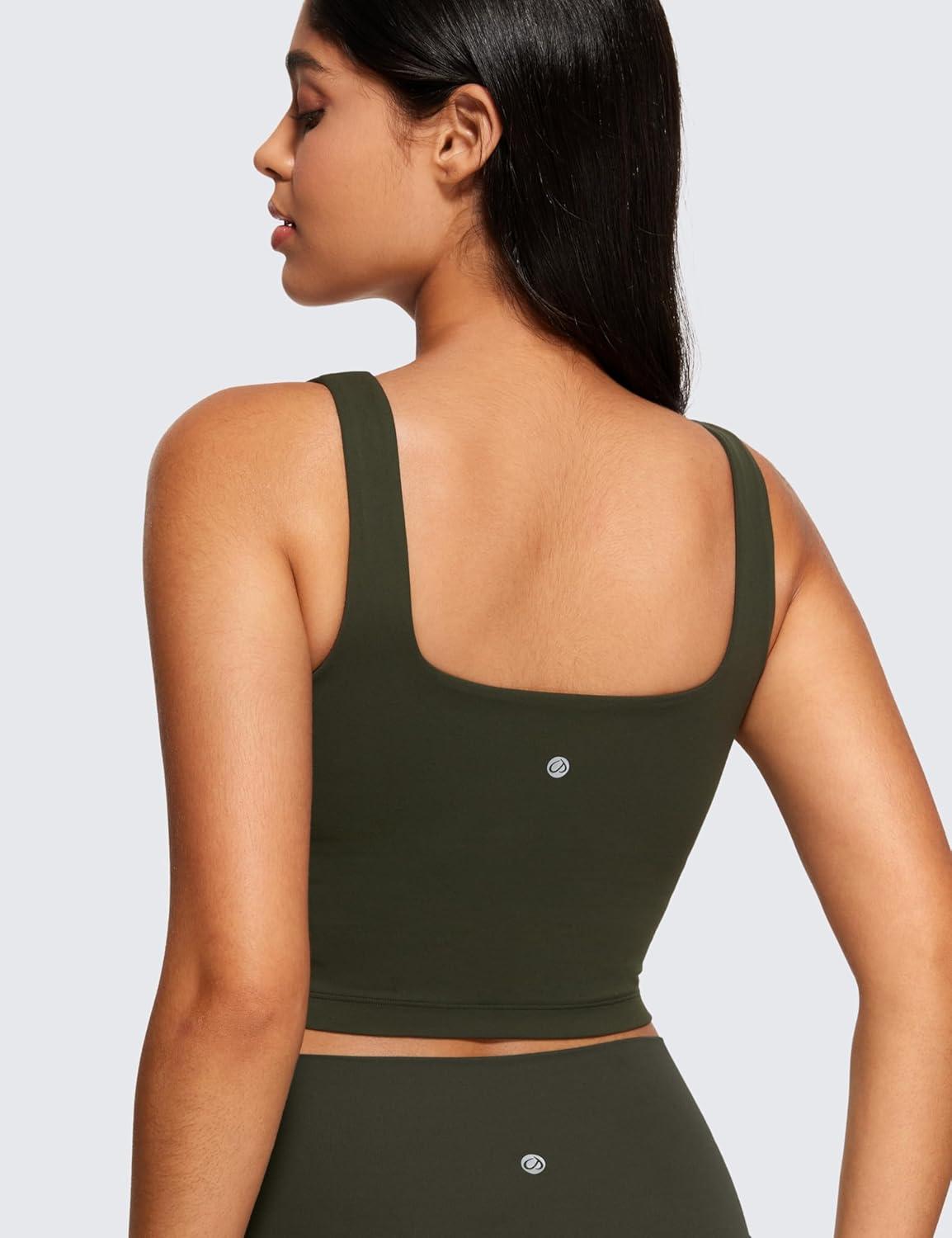 imageCRZ YOGA Butterluxe Square Neck Crop Tank Tops for Women Workout Longline Sports Bras Padded Yoga CamisoleOlive Green