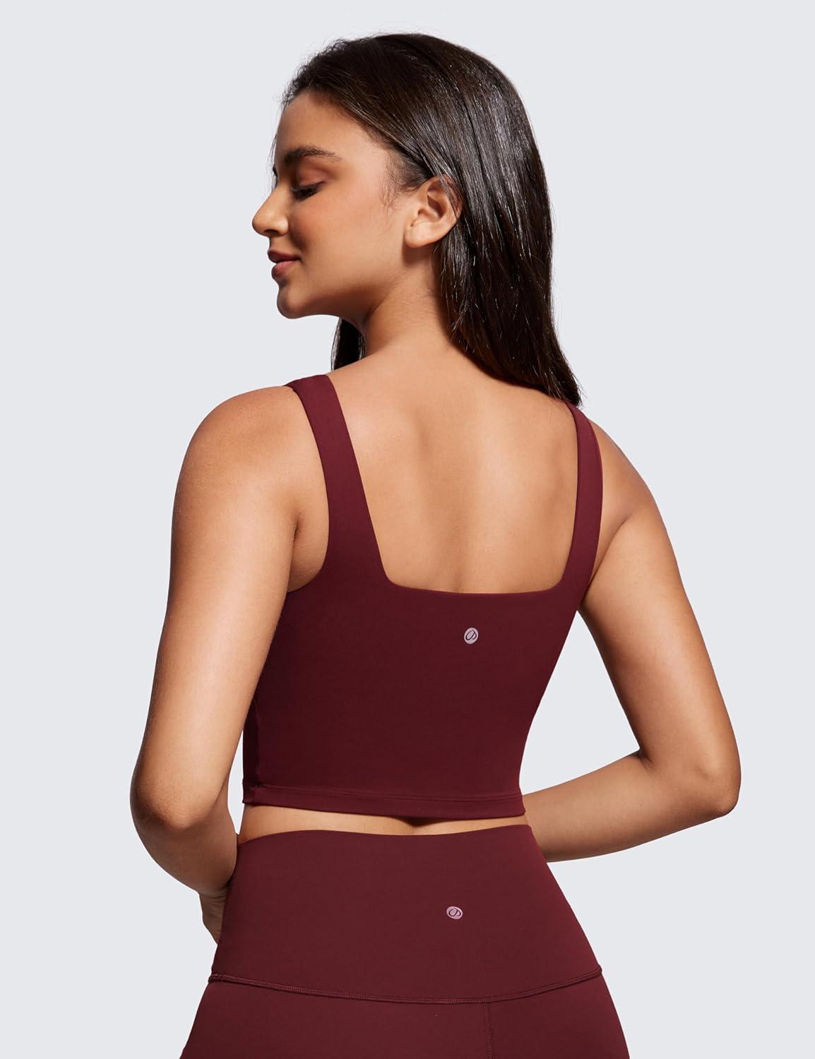 imageCRZ YOGA Butterluxe Square Neck Crop Tank Tops for Women Workout Longline Sports Bras Padded Yoga CamisoleRed Merlot