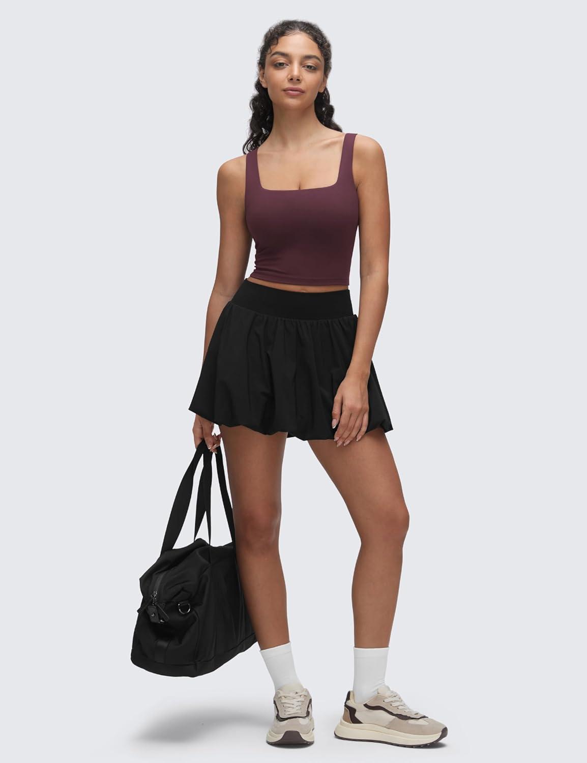 imageCRZ YOGA Butterluxe Square Neck Crop Tank Tops for Women Workout Longline Sports Bras Padded Yoga CamisoleRipe Plum