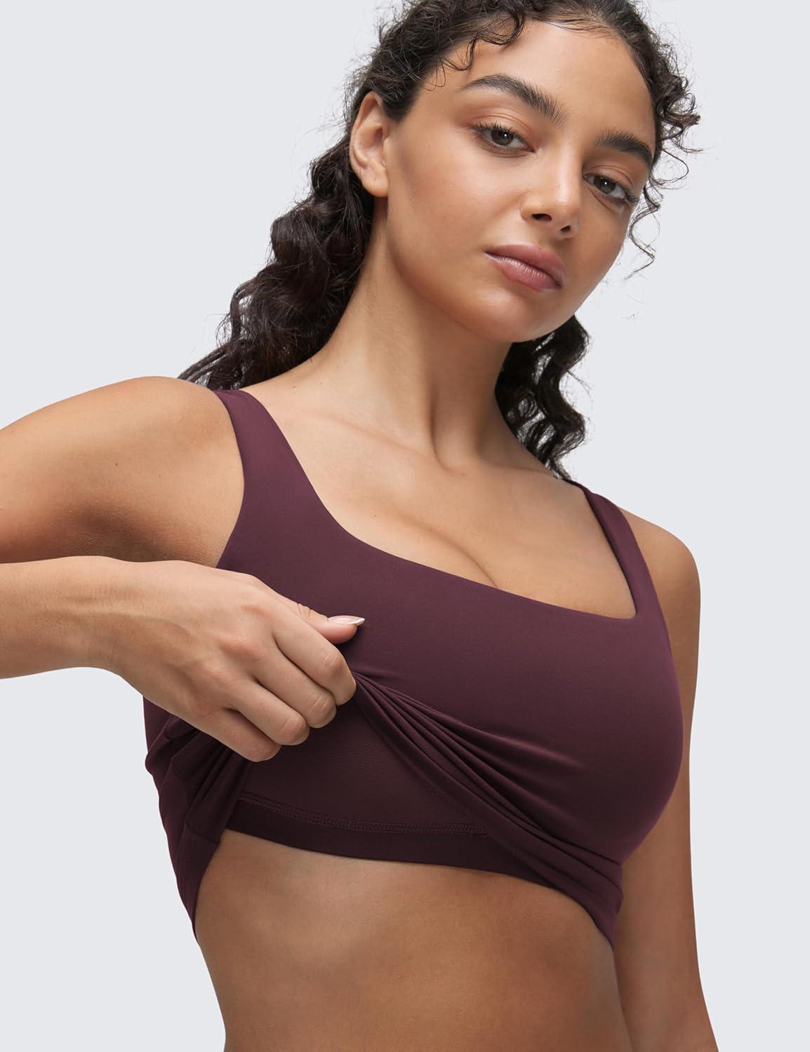 imageCRZ YOGA Butterluxe Square Neck Crop Tank Tops for Women Workout Longline Sports Bras Padded Yoga CamisoleRipe Plum