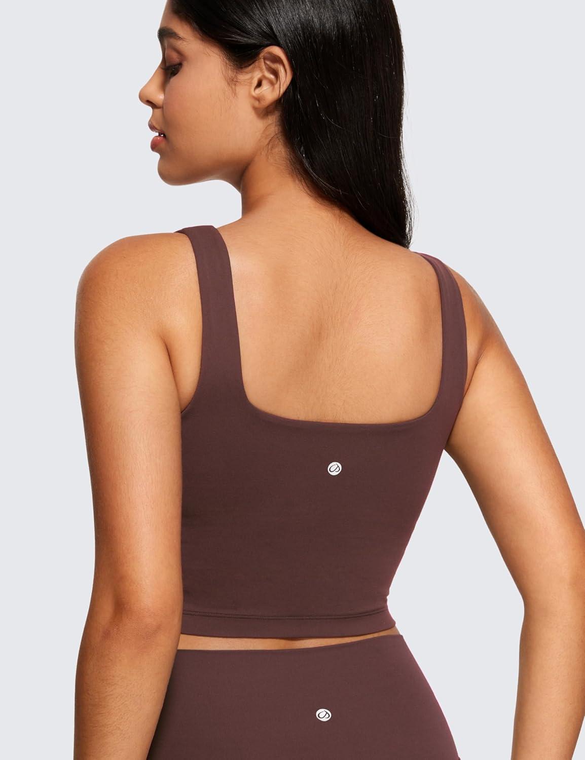 imageCRZ YOGA Butterluxe Square Neck Crop Tank Tops for Women Workout Longline Sports Bras Padded Yoga CamisoleTaupe