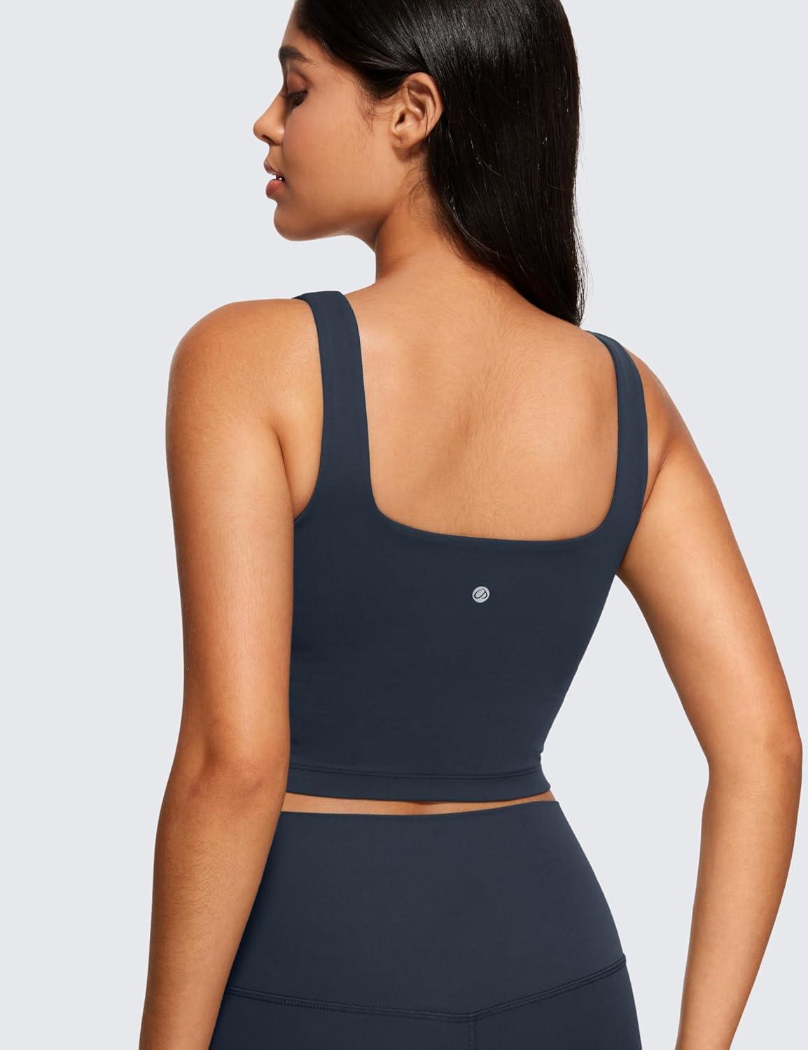 imageCRZ YOGA Butterluxe Square Neck Crop Tank Tops for Women Workout Longline Sports Bras Padded Yoga CamisoleTrue Navy