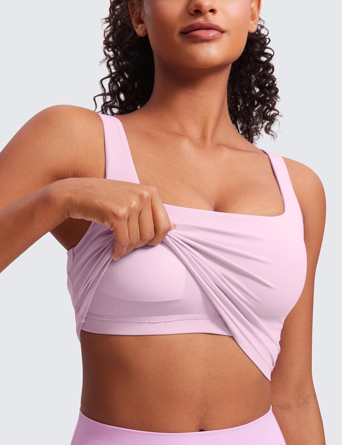 imageCRZ YOGA Butterluxe Square Neck Crop Tank Tops for Women Workout Longline Sports Bras Padded Yoga CamisoleVita Pink