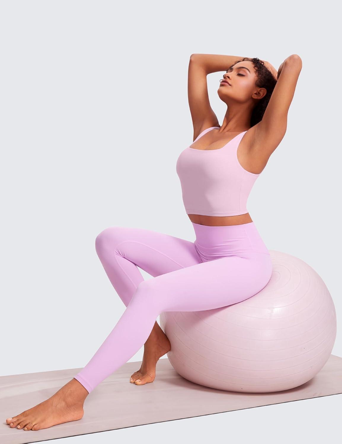 imageCRZ YOGA Butterluxe Square Neck Crop Tank Tops for Women Workout Longline Sports Bras Padded Yoga CamisoleVita Pink