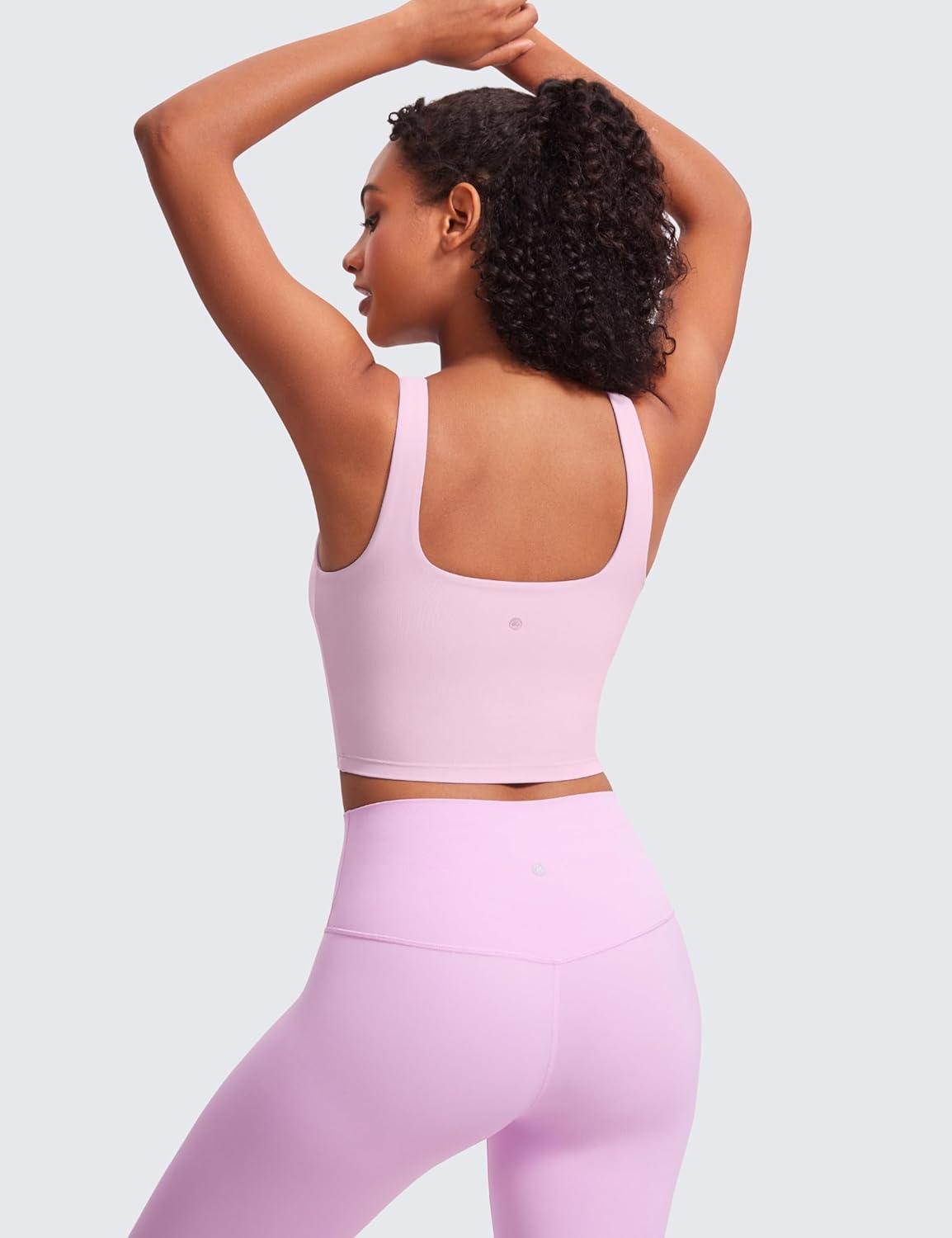 imageCRZ YOGA Butterluxe Square Neck Crop Tank Tops for Women Workout Longline Sports Bras Padded Yoga CamisoleVita Pink
