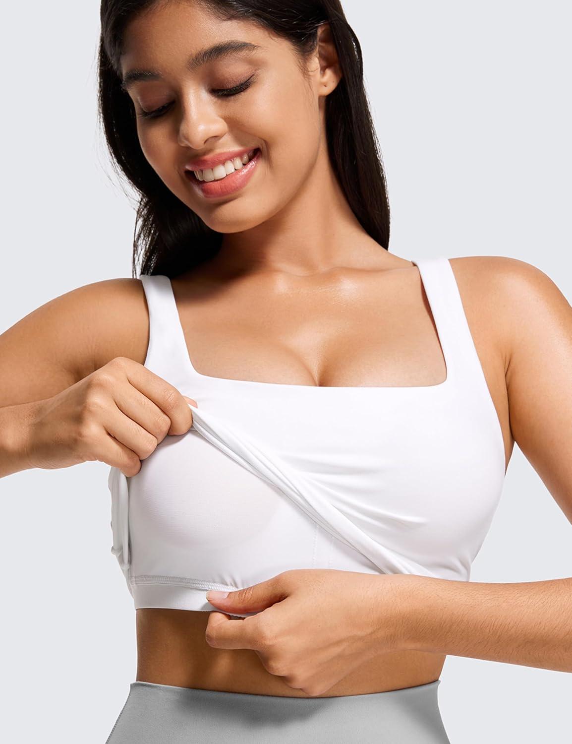 imageCRZ YOGA Butterluxe Square Neck Crop Tank Tops for Women Workout Longline Sports Bras Padded Yoga CamisoleWhite