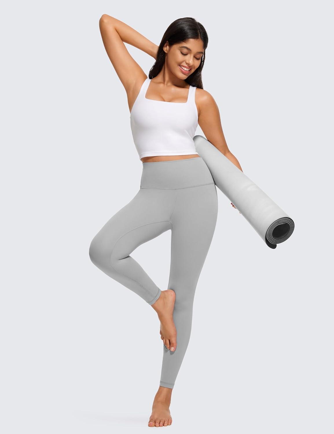 imageCRZ YOGA Butterluxe Square Neck Crop Tank Tops for Women Workout Longline Sports Bras Padded Yoga CamisoleWhite