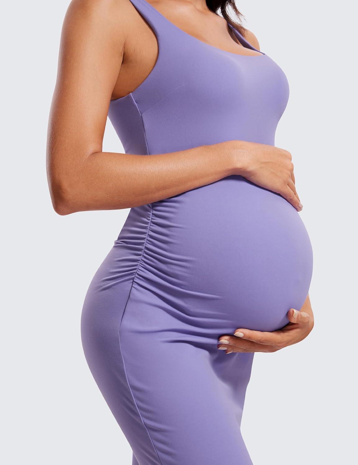 imageCRZ YOGA Butterluxe Square Neck Sleeveless Maternity Dress Split Ruched Tanks Womens Pregnancy Bodycon Casual Baby ShowerDark Lavender Purple