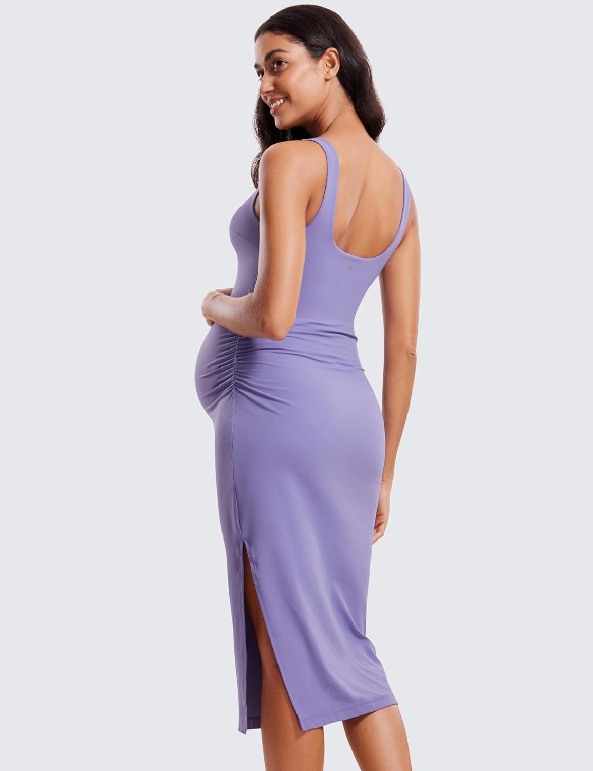 imageCRZ YOGA Butterluxe Square Neck Sleeveless Maternity Dress Split Ruched Tanks Womens Pregnancy Bodycon Casual Baby ShowerDark Lavender Purple