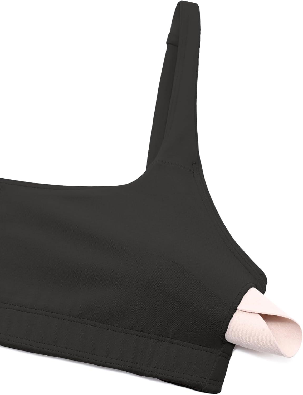 imageCRZ YOGA Butterluxe Square Neck Sports Bras for Women Spaghetti Strap Yoga Wireless Low Coverage Padded Cami Crop TopBlack