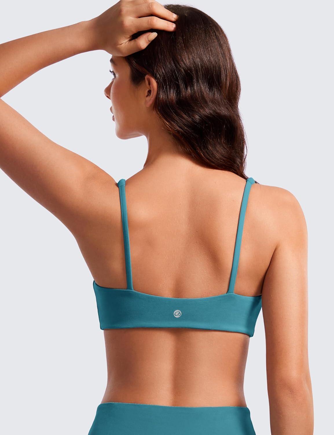 imageCRZ YOGA Butterluxe Square Neck Sports Bras for Women Spaghetti Strap Yoga Wireless Low Coverage Padded Cami Crop TopBorealis Green