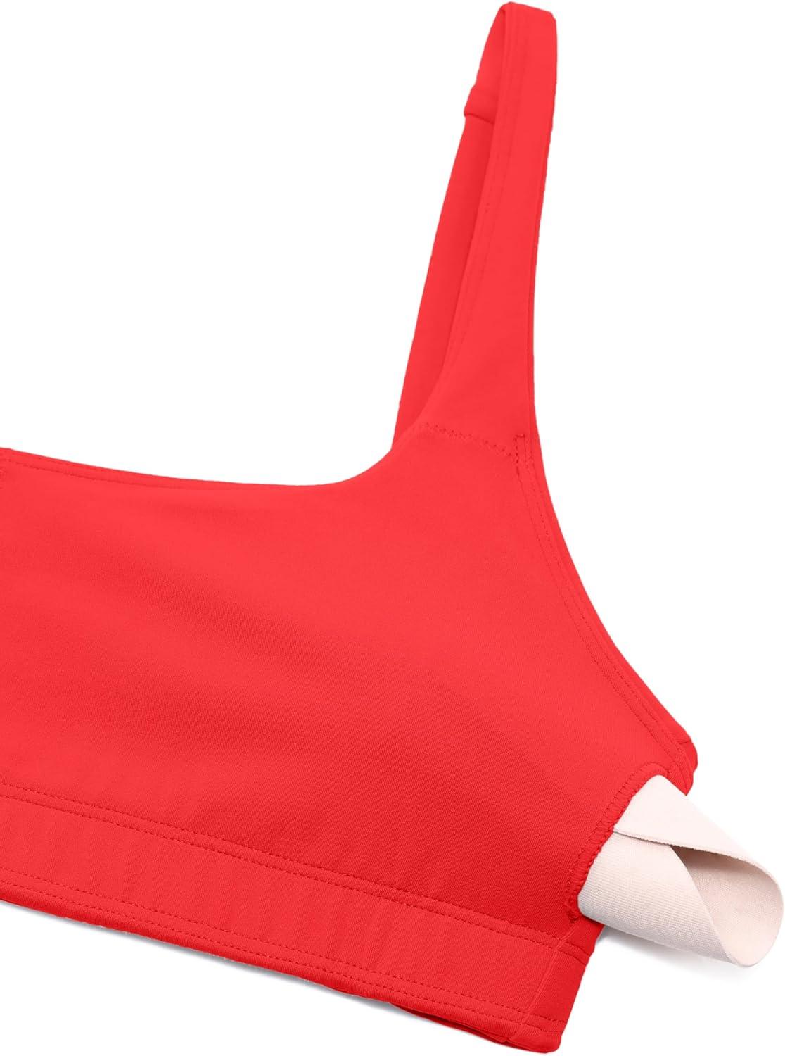imageCRZ YOGA Butterluxe Square Neck Sports Bras for Women Spaghetti Strap Yoga Wireless Low Coverage Padded Cami Crop TopDeep Red