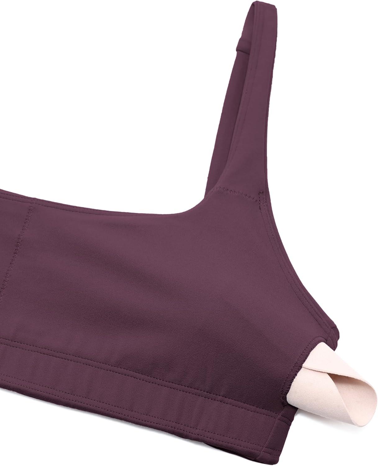 imageCRZ YOGA Butterluxe Square Neck Sports Bras for Women Spaghetti Strap Yoga Wireless Low Coverage Padded Cami Crop TopGrape Thistle Purple