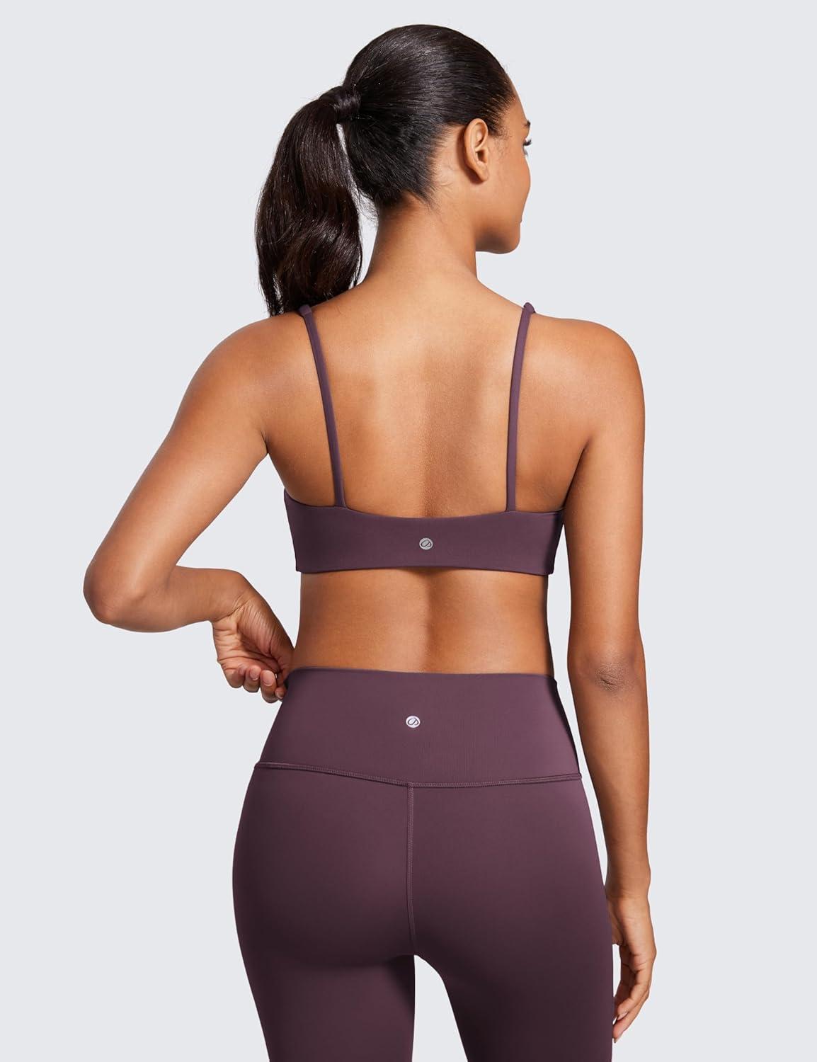 imageCRZ YOGA Butterluxe Square Neck Sports Bras for Women Spaghetti Strap Yoga Wireless Low Coverage Padded Cami Crop TopGrape Thistle Purple