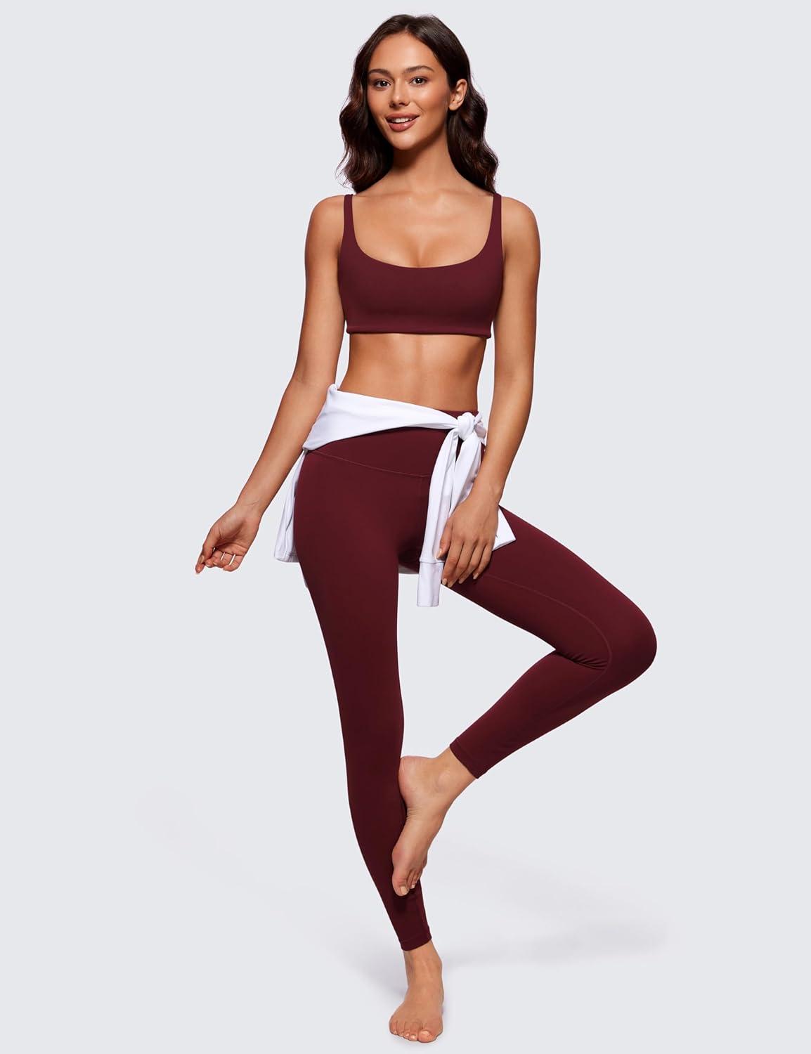 imageCRZ YOGA Butterluxe Square Neck Sports Bras for Women Spaghetti Strap Yoga Wireless Low Coverage Padded Cami Crop TopRed Merlot