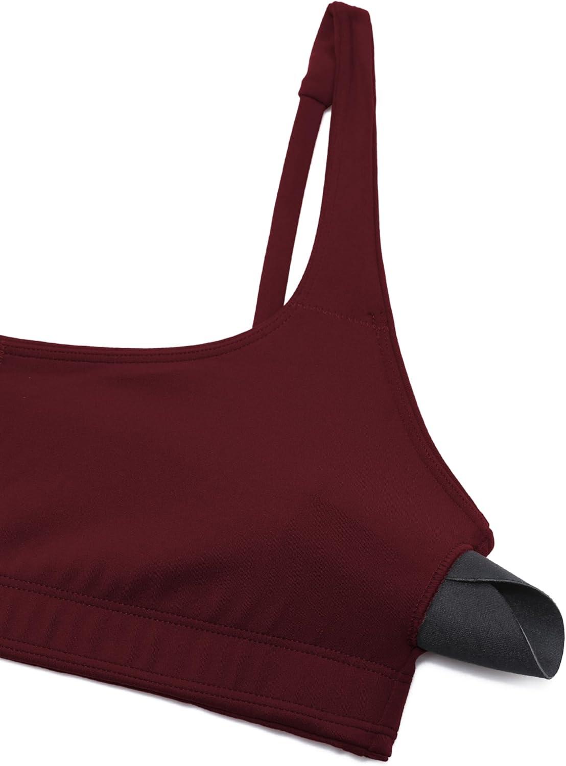 imageCRZ YOGA Butterluxe Square Neck Sports Bras for Women Spaghetti Strap Yoga Wireless Low Coverage Padded Cami Crop TopRed Merlot