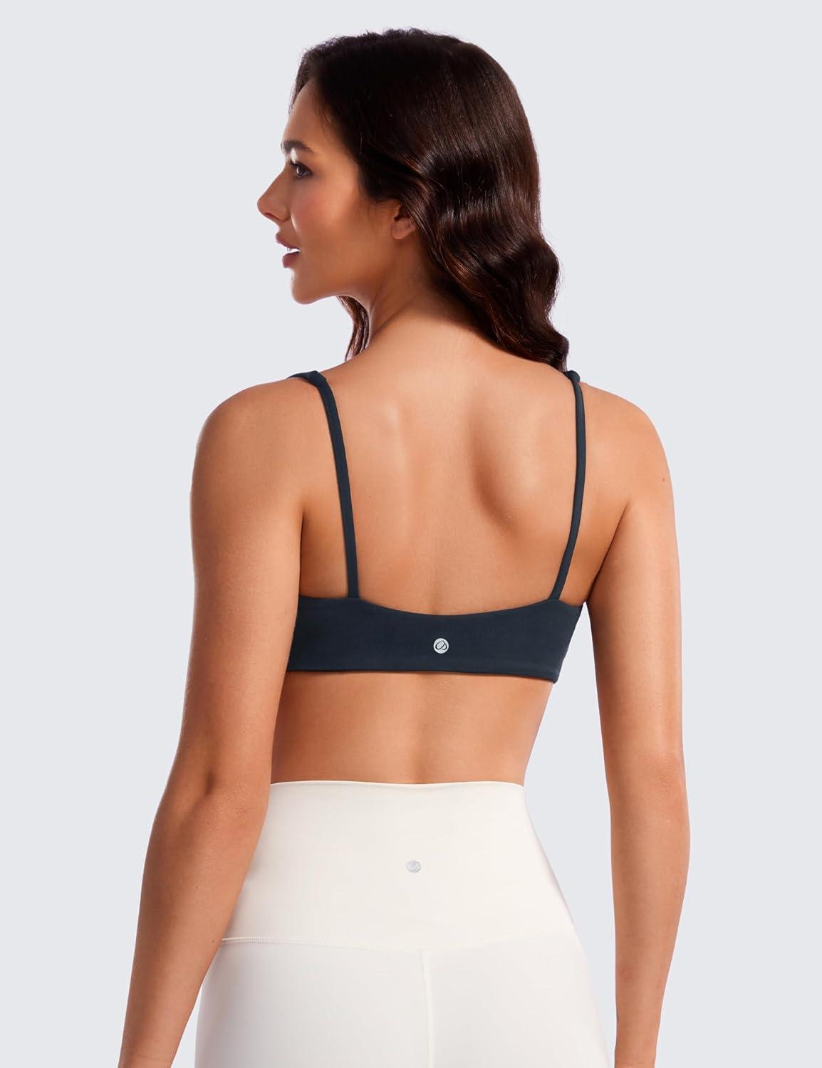 imageCRZ YOGA Butterluxe Square Neck Sports Bras for Women Spaghetti Strap Yoga Wireless Low Coverage Padded Cami Crop TopTrue Navy