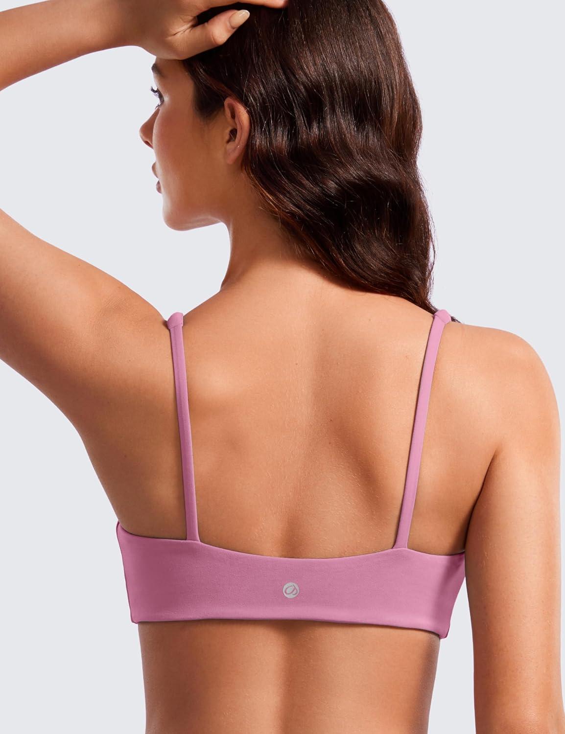 imageCRZ YOGA Butterluxe Square Neck Sports Bras for Women Spaghetti Strap Yoga Wireless Low Coverage Padded Cami Crop TopVelvet Dust