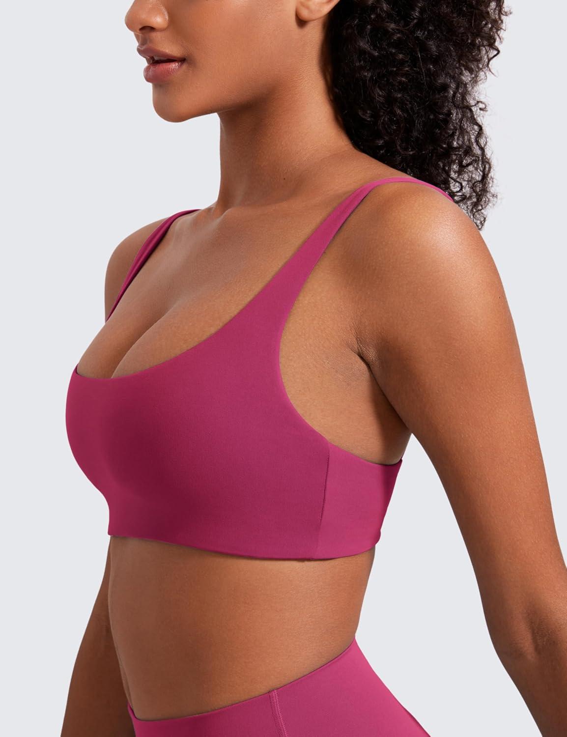 imageCRZ YOGA Butterluxe Square Neck Sports Bras for Women Spaghetti Strap Yoga Wireless Low Coverage Padded Cami Crop TopWashed Mauve