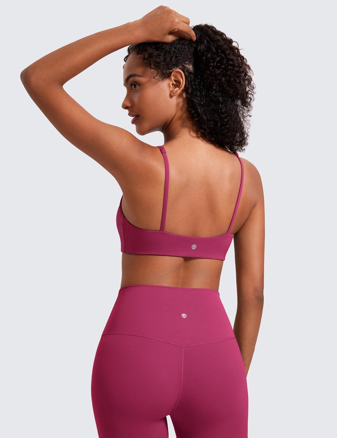 imageCRZ YOGA Butterluxe Square Neck Sports Bras for Women Spaghetti Strap Yoga Wireless Low Coverage Padded Cami Crop TopWashed Mauve