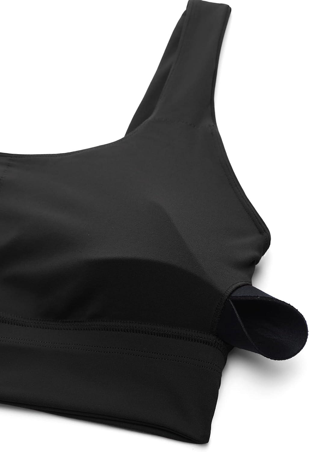 imageCRZ YOGA Butterluxe U Back Longline Sports Bras for Women Scoop Neck Padded Yoga Workout Crop Top with Built in PadsBlack