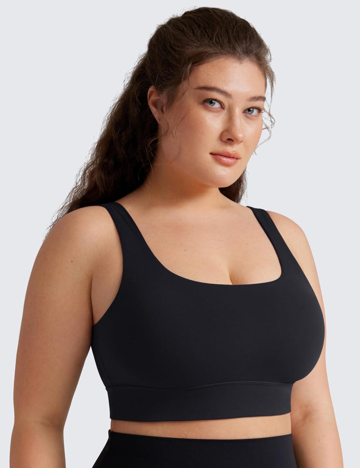 imageCRZ YOGA Butterluxe U Back Longline Sports Bras for Women Scoop Neck Padded Yoga Workout Crop Top with Built in PadsBlack