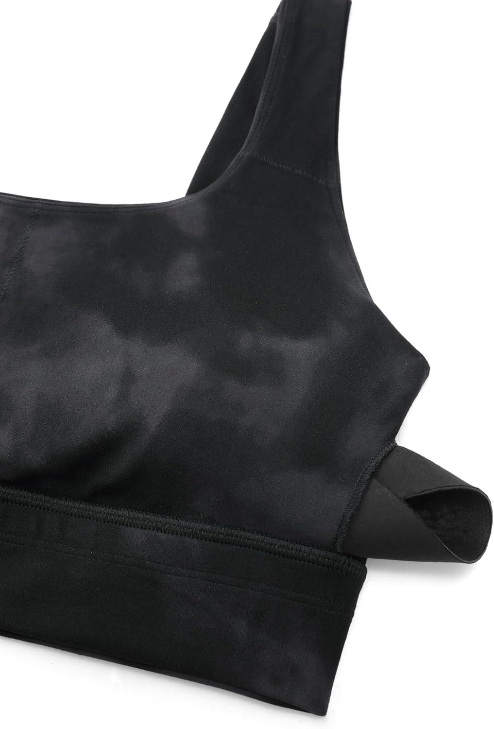 imageCRZ YOGA Butterluxe U Back Longline Sports Bras for Women Scoop Neck Padded Yoga Workout Crop Top with Built in PadsBlack Tie Dye Flowers