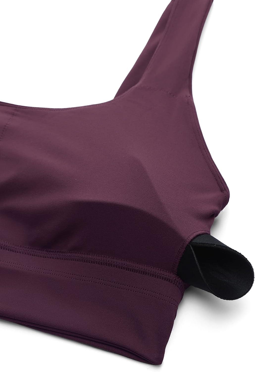 imageCRZ YOGA Butterluxe U Back Longline Sports Bras for Women Scoop Neck Padded Yoga Workout Crop Top with Built in PadsDeep Purple