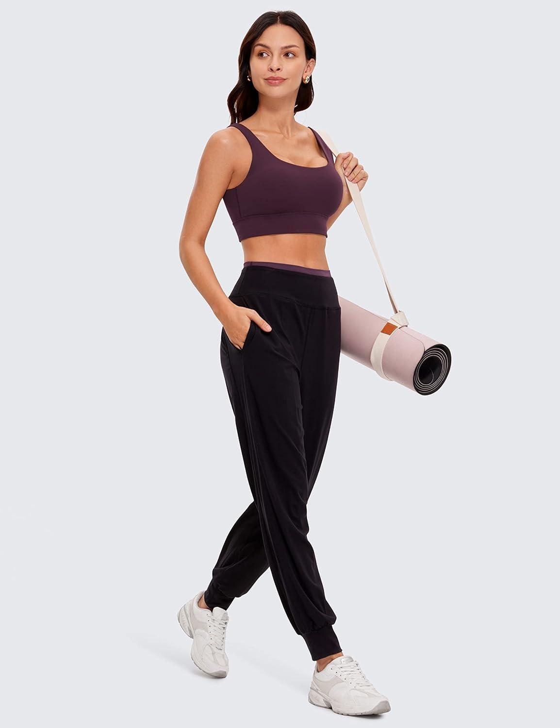 imageCRZ YOGA Butterluxe U Back Longline Sports Bras for Women Scoop Neck Padded Yoga Workout Crop Top with Built in PadsDeep Purple