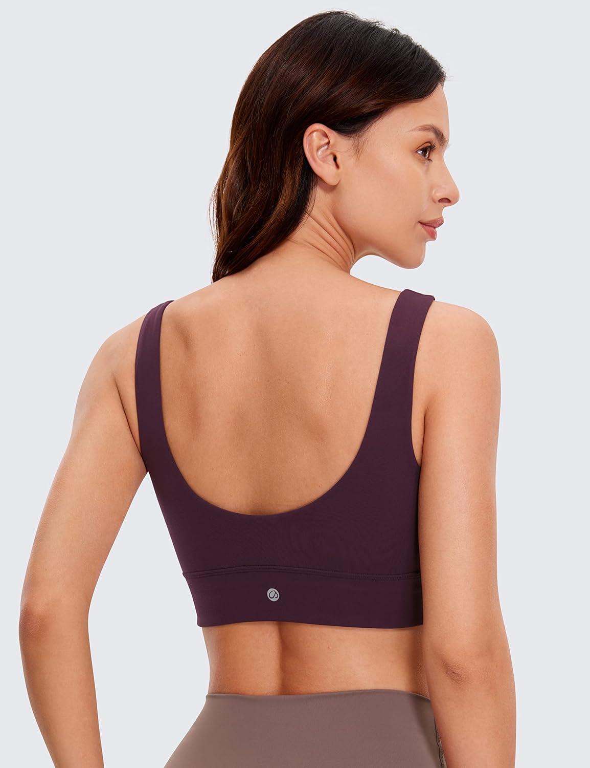 imageCRZ YOGA Butterluxe U Back Longline Sports Bras for Women Scoop Neck Padded Yoga Workout Crop Top with Built in PadsDeep Purple