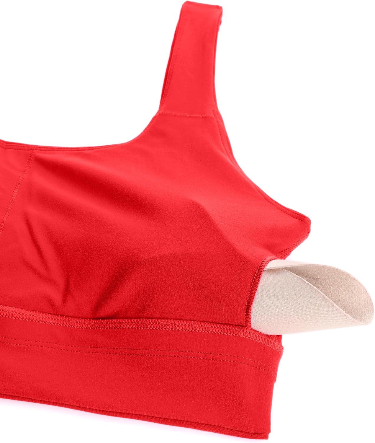imageCRZ YOGA Butterluxe U Back Longline Sports Bras for Women Scoop Neck Padded Yoga Workout Crop Top with Built in PadsDeep Red