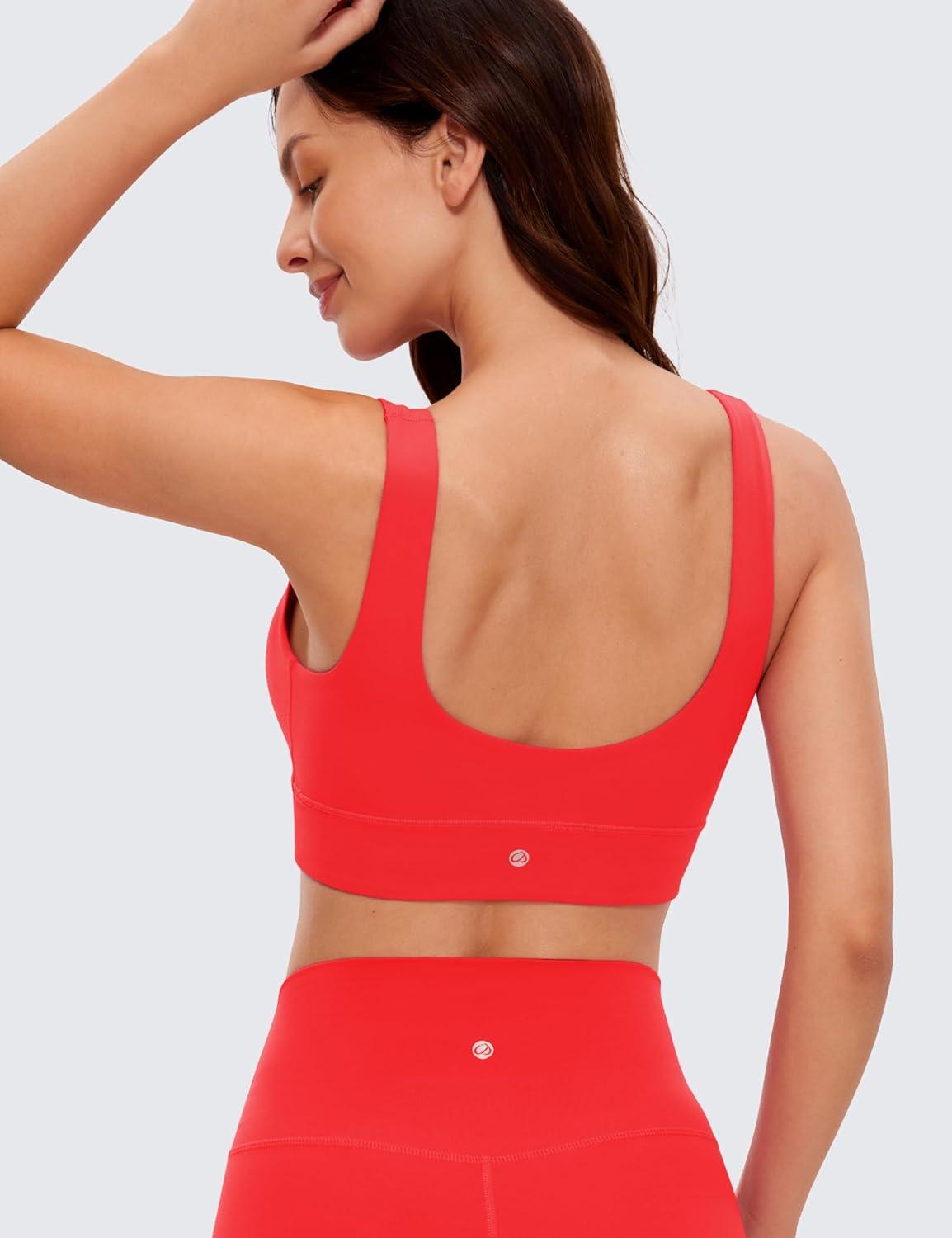 imageCRZ YOGA Butterluxe U Back Longline Sports Bras for Women Scoop Neck Padded Yoga Workout Crop Top with Built in PadsDeep Red