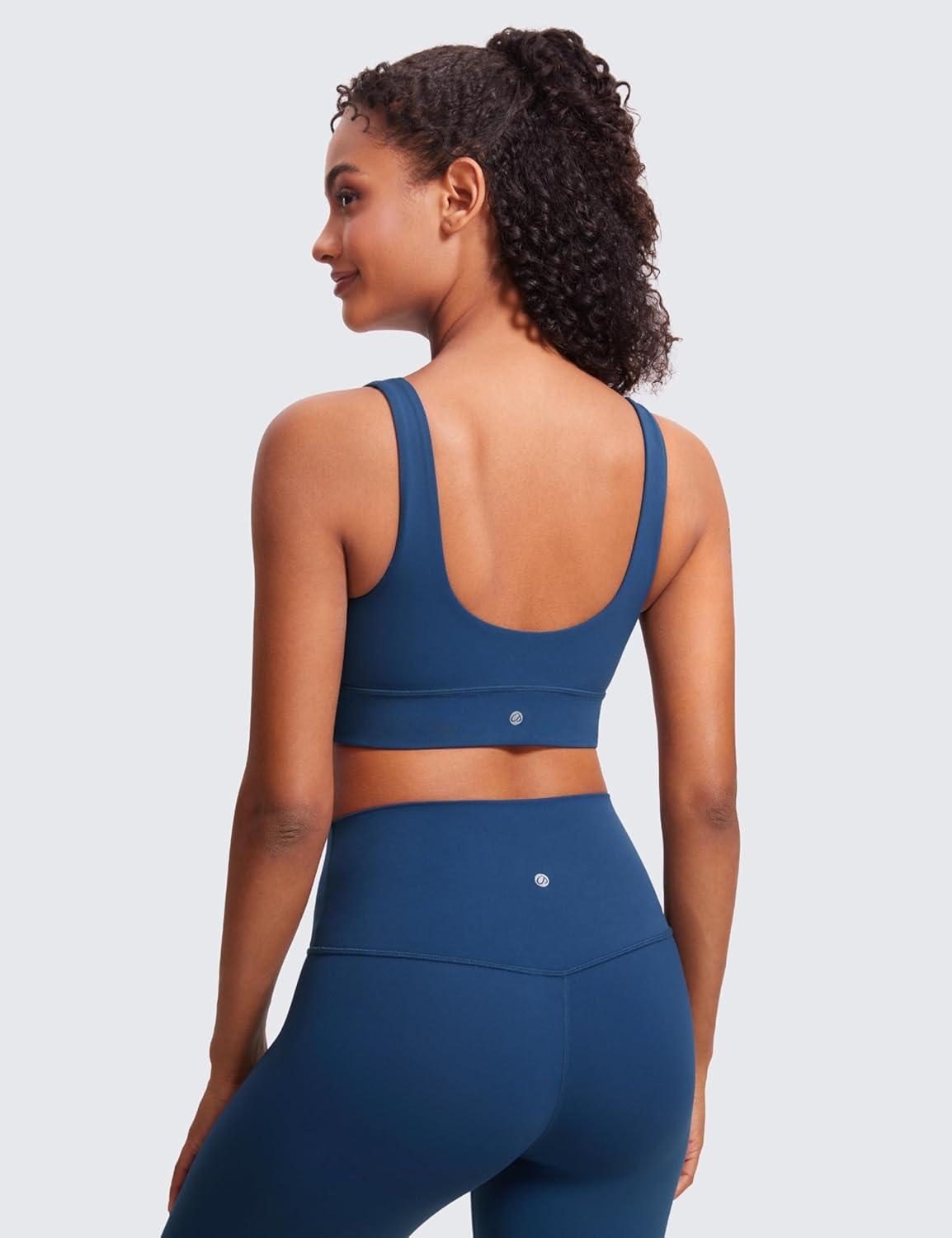 imageCRZ YOGA Butterluxe U Back Longline Sports Bras for Women Scoop Neck Padded Yoga Workout Crop Top with Built in PadsFrench Navy