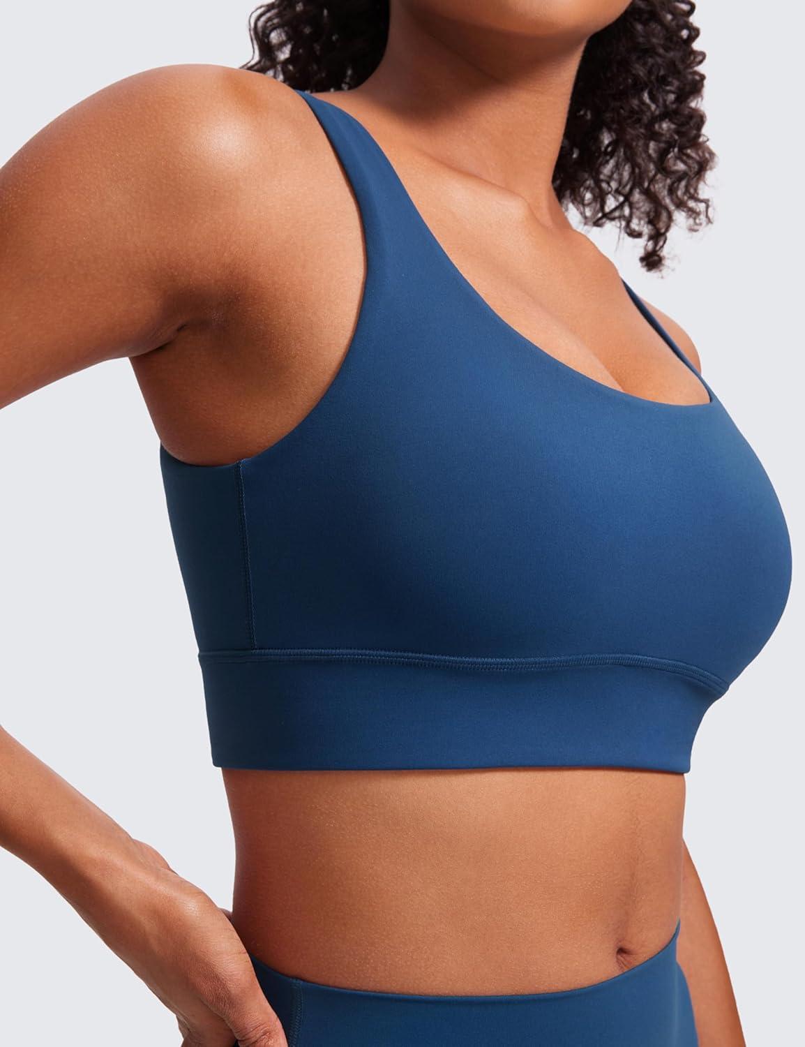 imageCRZ YOGA Butterluxe U Back Longline Sports Bras for Women Scoop Neck Padded Yoga Workout Crop Top with Built in PadsFrench Navy