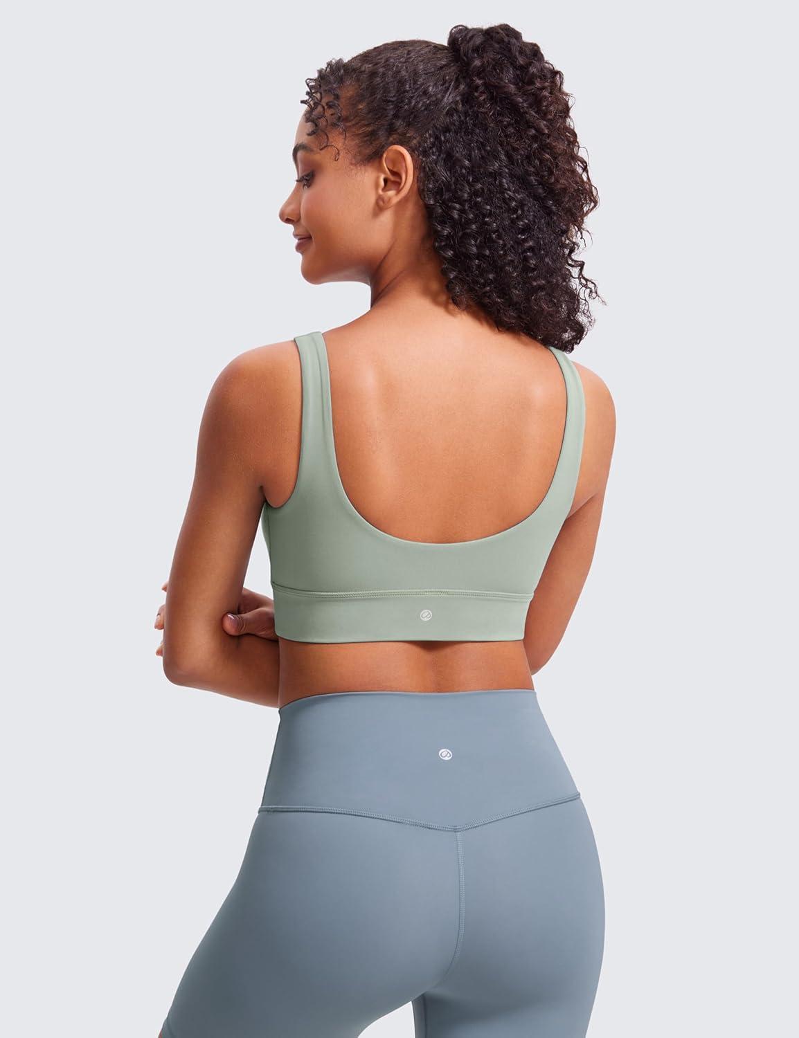 imageCRZ YOGA Butterluxe U Back Longline Sports Bras for Women Scoop Neck Padded Yoga Workout Crop Top with Built in PadsGreen Palm Court