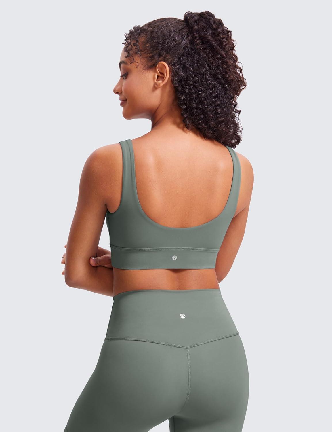 imageCRZ YOGA Butterluxe U Back Longline Sports Bras for Women Scoop Neck Padded Yoga Workout Crop Top with Built in PadsGrey Sage