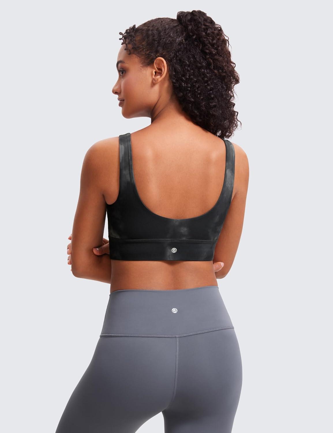imageCRZ YOGA Butterluxe U Back Longline Sports Bras for Women Scoop Neck Padded Yoga Workout Crop Top with Built in PadsGrey Tie Dye Flowers