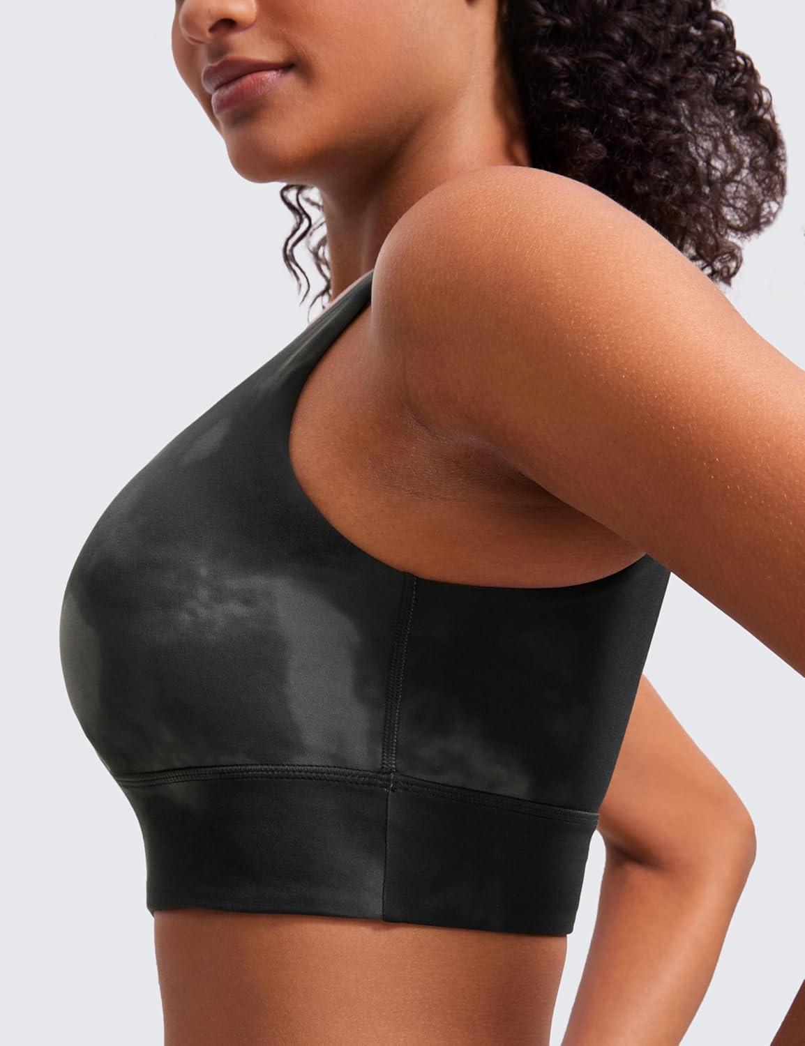 imageCRZ YOGA Butterluxe U Back Longline Sports Bras for Women Scoop Neck Padded Yoga Workout Crop Top with Built in PadsGrey Tie Dye Flowers